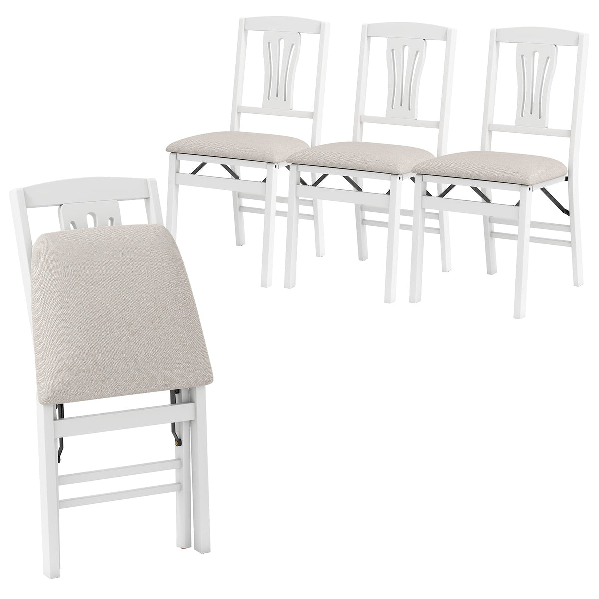 Folding kitchen chairs set of 4 white DirectDeals dining chairs with padded beige seats on Tampa Home & Garden Store