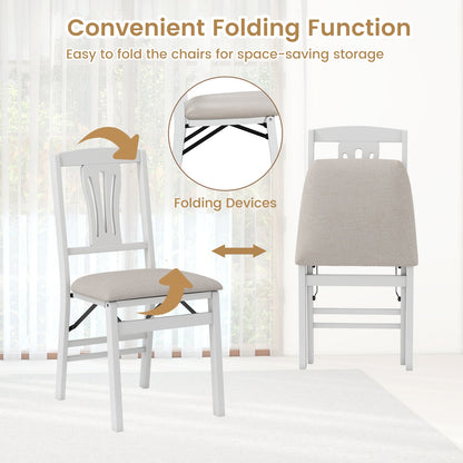 DirectDeals folding kitchen chairs set of 4, white frames with beige padded seats on Tampa Home & Garden Store