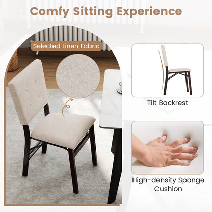 Foldable Dining Chair Set of 2 Armless Kitchen Chair with Padded Seat and Tilt Backrest