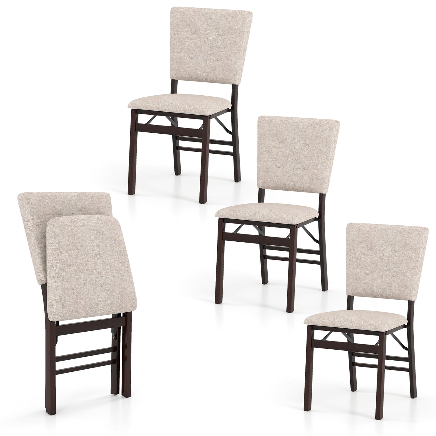 Foldable Dining Chair Set of 4 Armless Kitchen Chair with Padded Seat and Tilt Backrest - Tampa Home & Garden Store