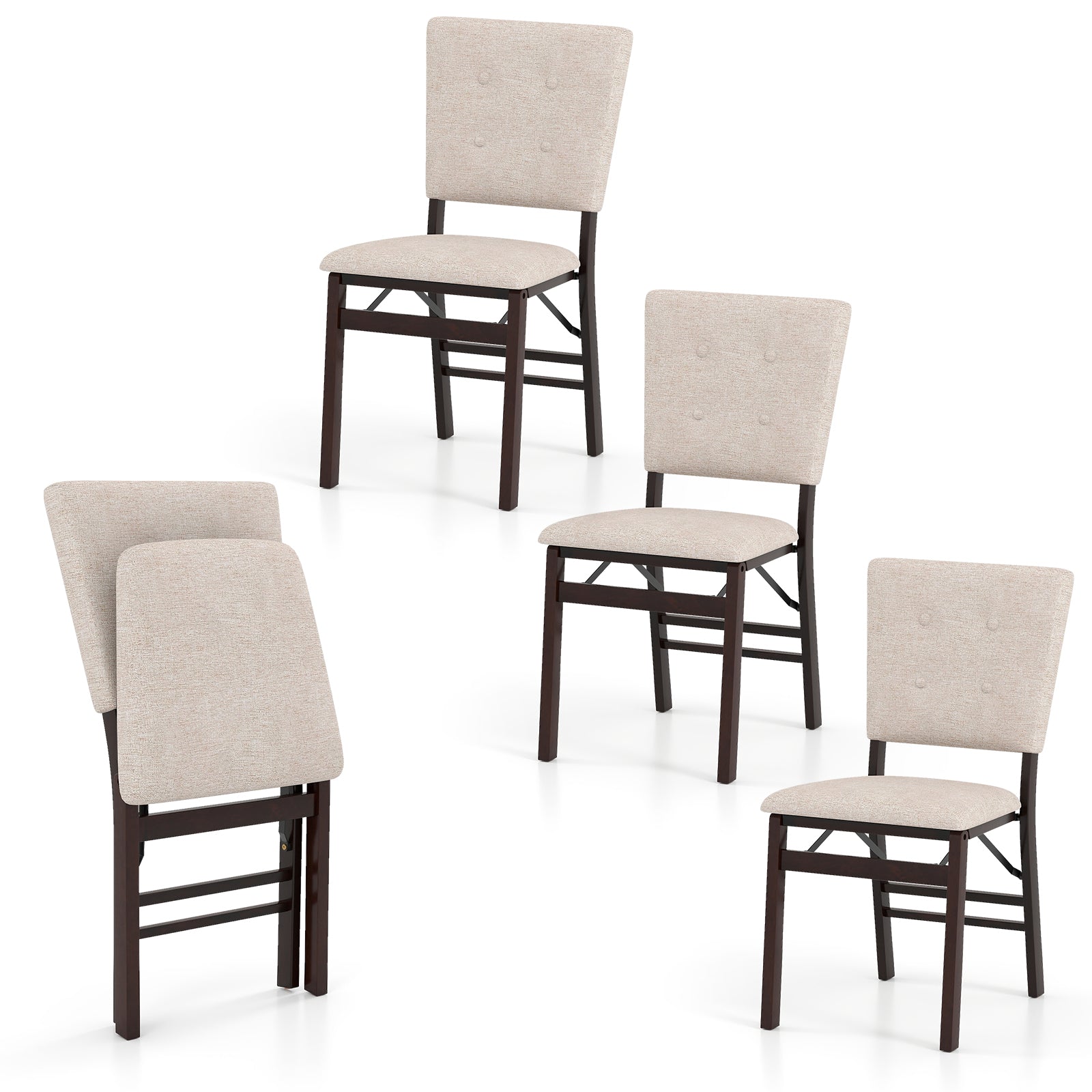 Foldable Dining Chair Set of 4 Armless Kitchen Chair with Padded Seat and Tilt Backrest - Tampa Home & Garden Store