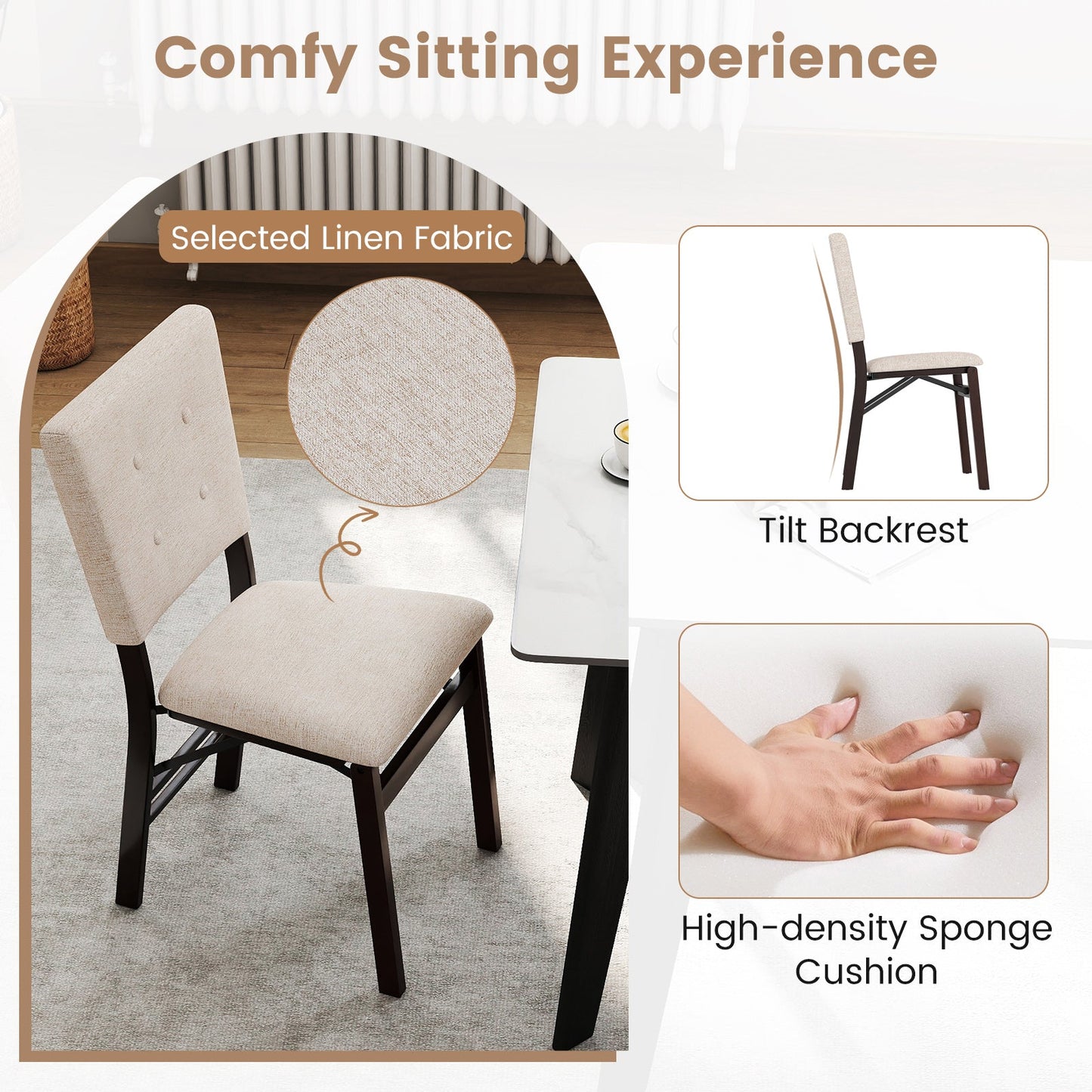 Foldable Dining Chair Set of 4 Armless Kitchen Chair with Padded Seat and Tilt Backrest - Tampa Home & Garden Store