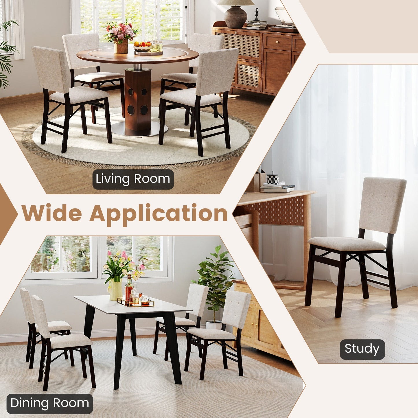 Foldable Dining Chair Set of 4 Armless Kitchen Chair with Padded Seat and Tilt Backrest - Tampa Home & Garden Store