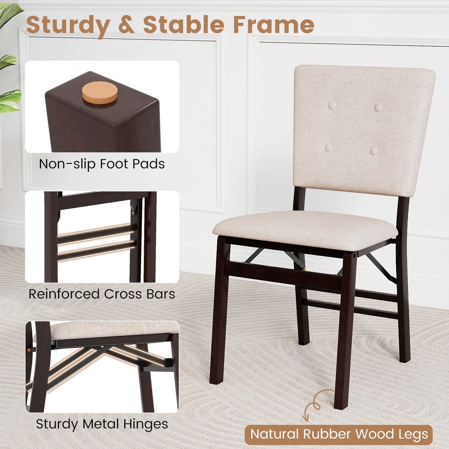 Foldable Dining Chair Set of 4 Armless Kitchen Chair with Padded Seat and Tilt Backrest - Tampa Home & Garden Store