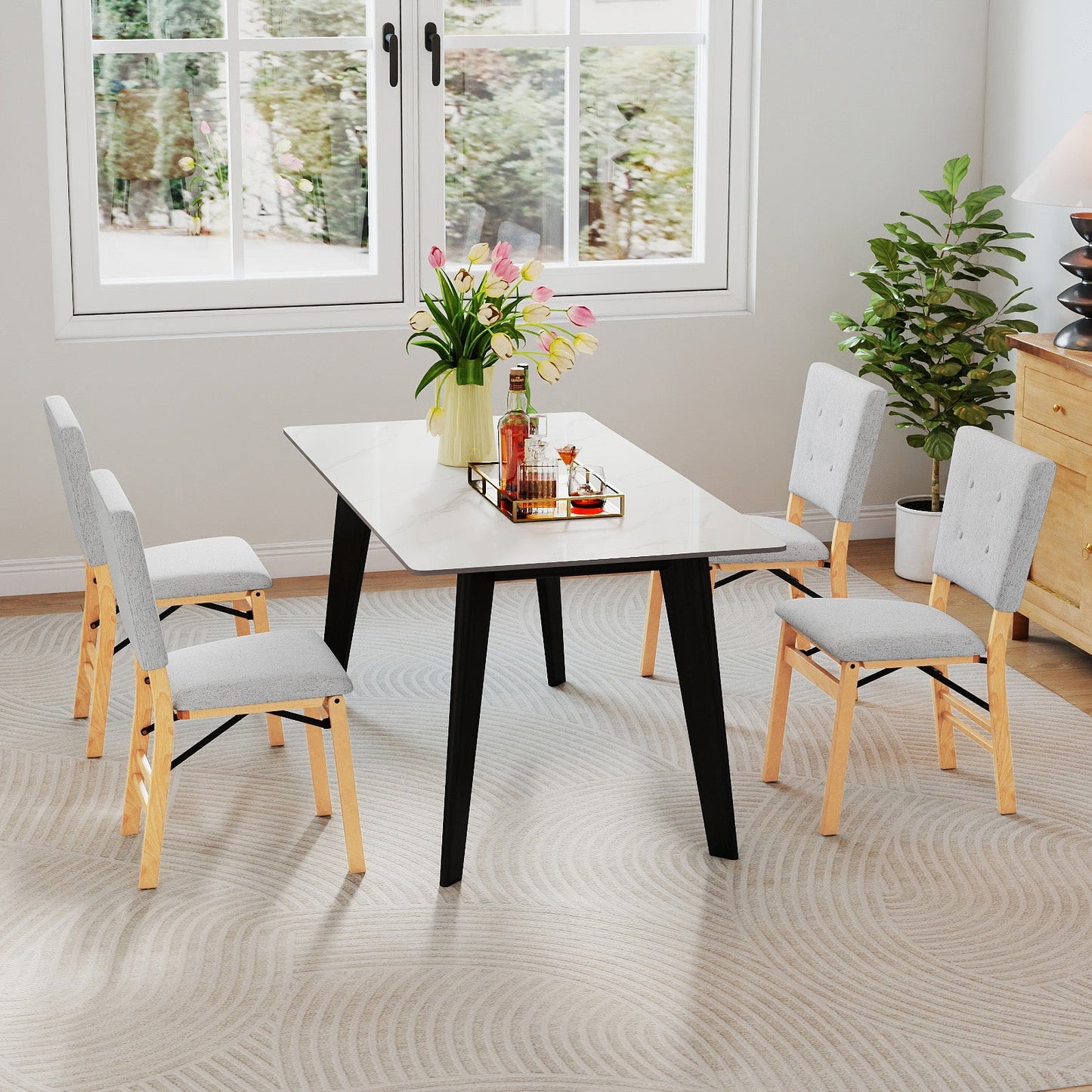 Foldable Dining Chair Set of 4 Armless Kitchen Chair with Padded Seat and Tilt Backrest - Tampa Home & Garden Store