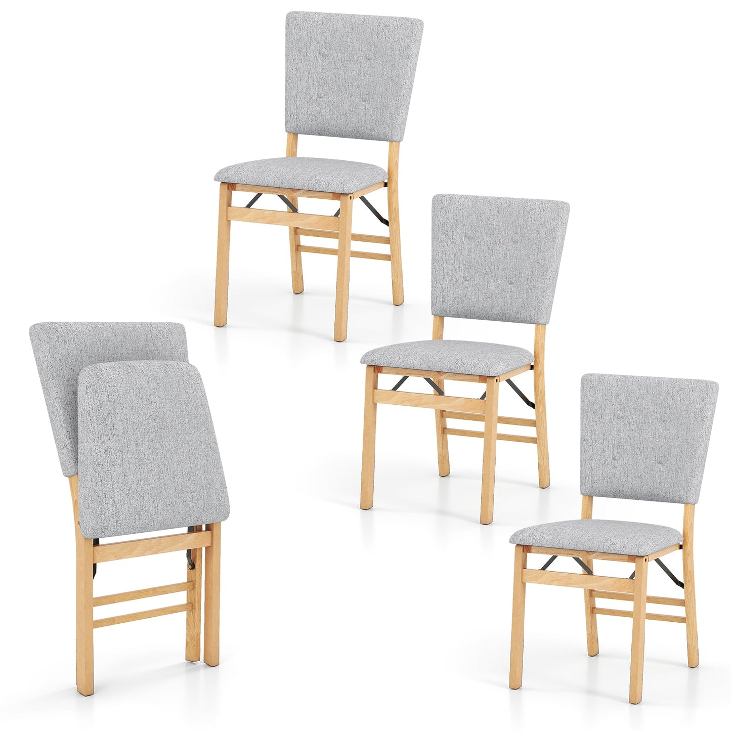 Foldable Dining Chair Set of 4 Armless Kitchen Chair with Padded Seat and Tilt Backrest - Tampa Home & Garden Store