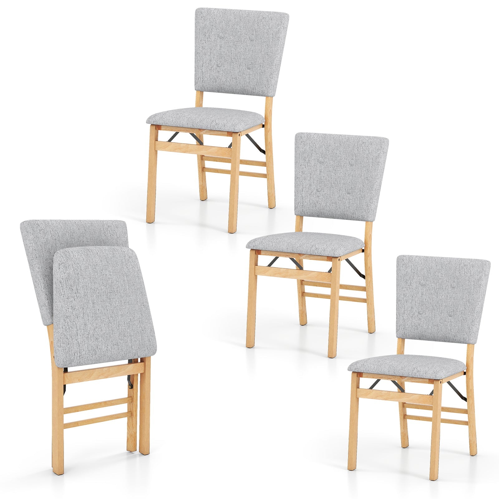 Foldable Dining Chair Set of 4 Armless Kitchen Chair with Padded Seat and Tilt Backrest - Tampa Home & Garden Store