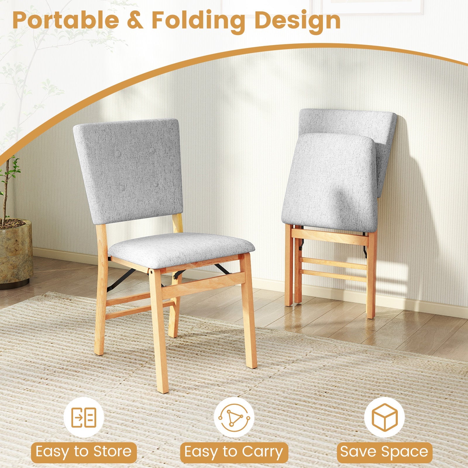 Foldable Dining Chair Set of 4 Armless Kitchen Chair with Padded Seat and Tilt Backrest - Tampa Home & Garden Store