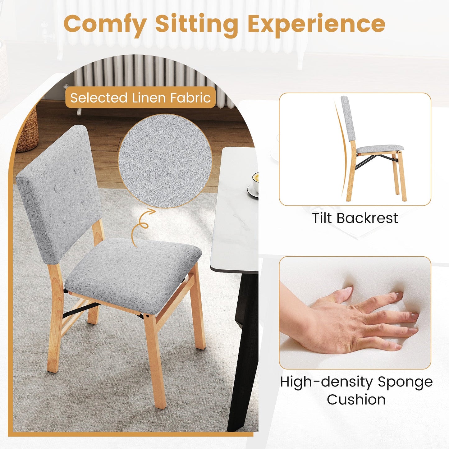 Foldable Dining Chair Set of 4 Armless Kitchen Chair with Padded Seat and Tilt Backrest - Tampa Home & Garden Store