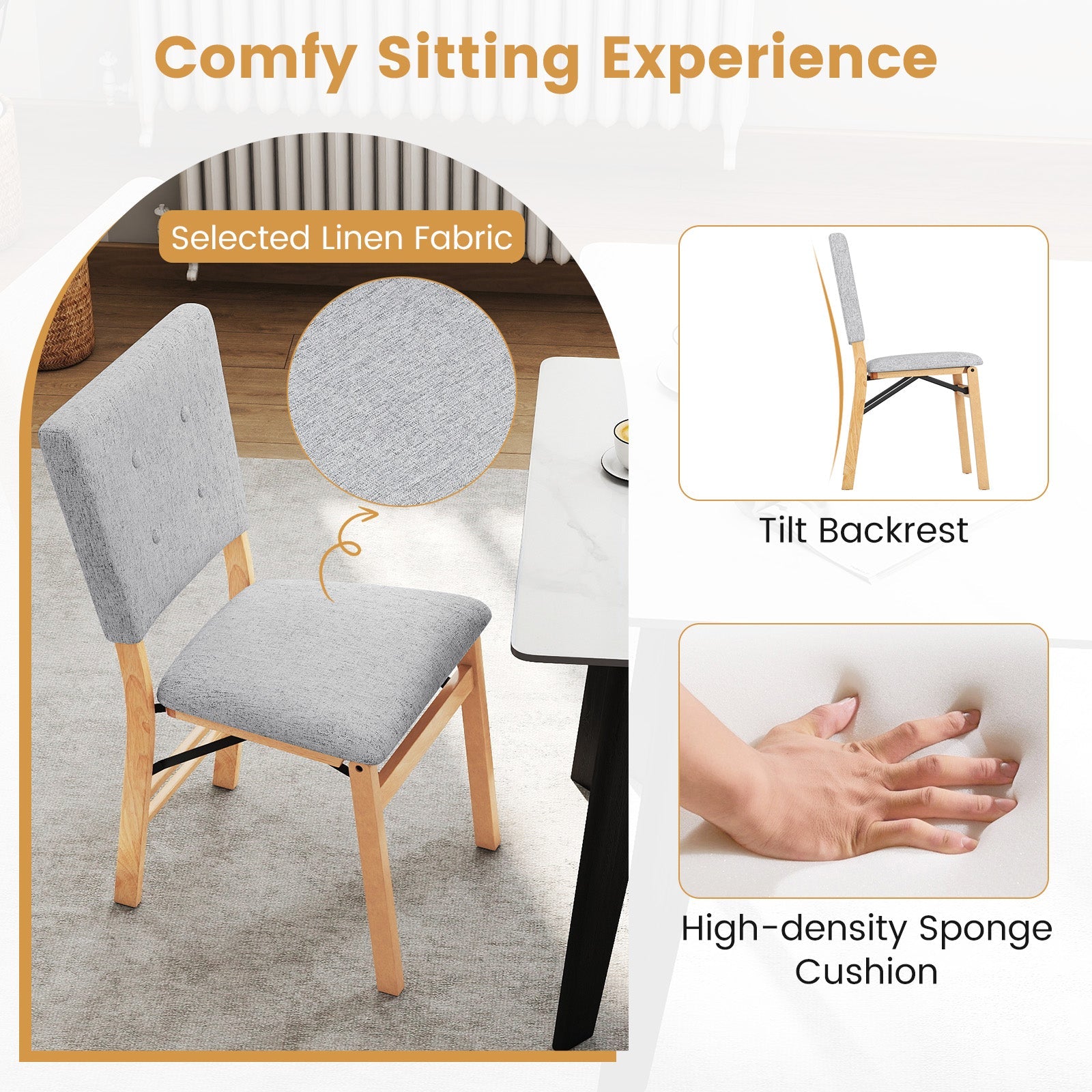Foldable Dining Chair Set of 4 Armless Kitchen Chair with Padded Seat and Tilt Backrest - Tampa Home & Garden Store