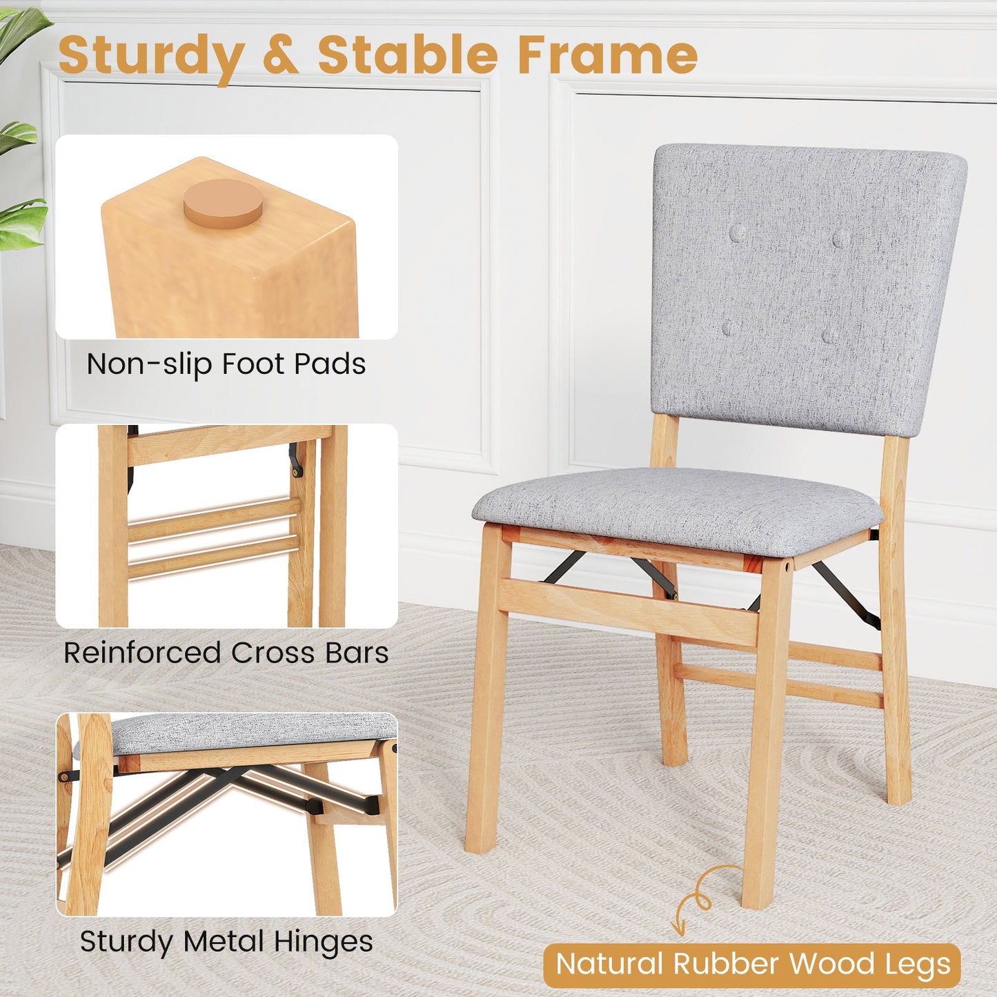 Foldable Dining Chair Set of 4 Armless Kitchen Chair with Padded Seat and Tilt Backrest - Tampa Home & Garden Store