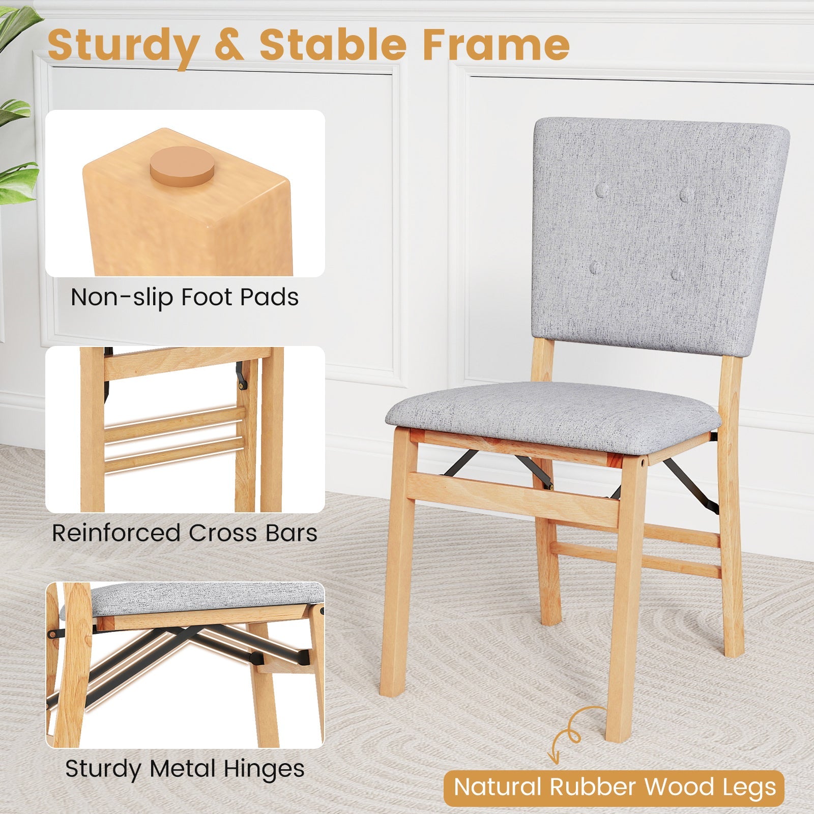 Foldable Dining Chair Set of 4 Armless Kitchen Chair with Padded Seat and Tilt Backrest - Tampa Home & Garden Store
