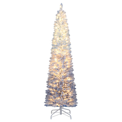 6/7 Feet Snow-flocked Artificial Christmas Tree with 220/290 Warm White LED Lights