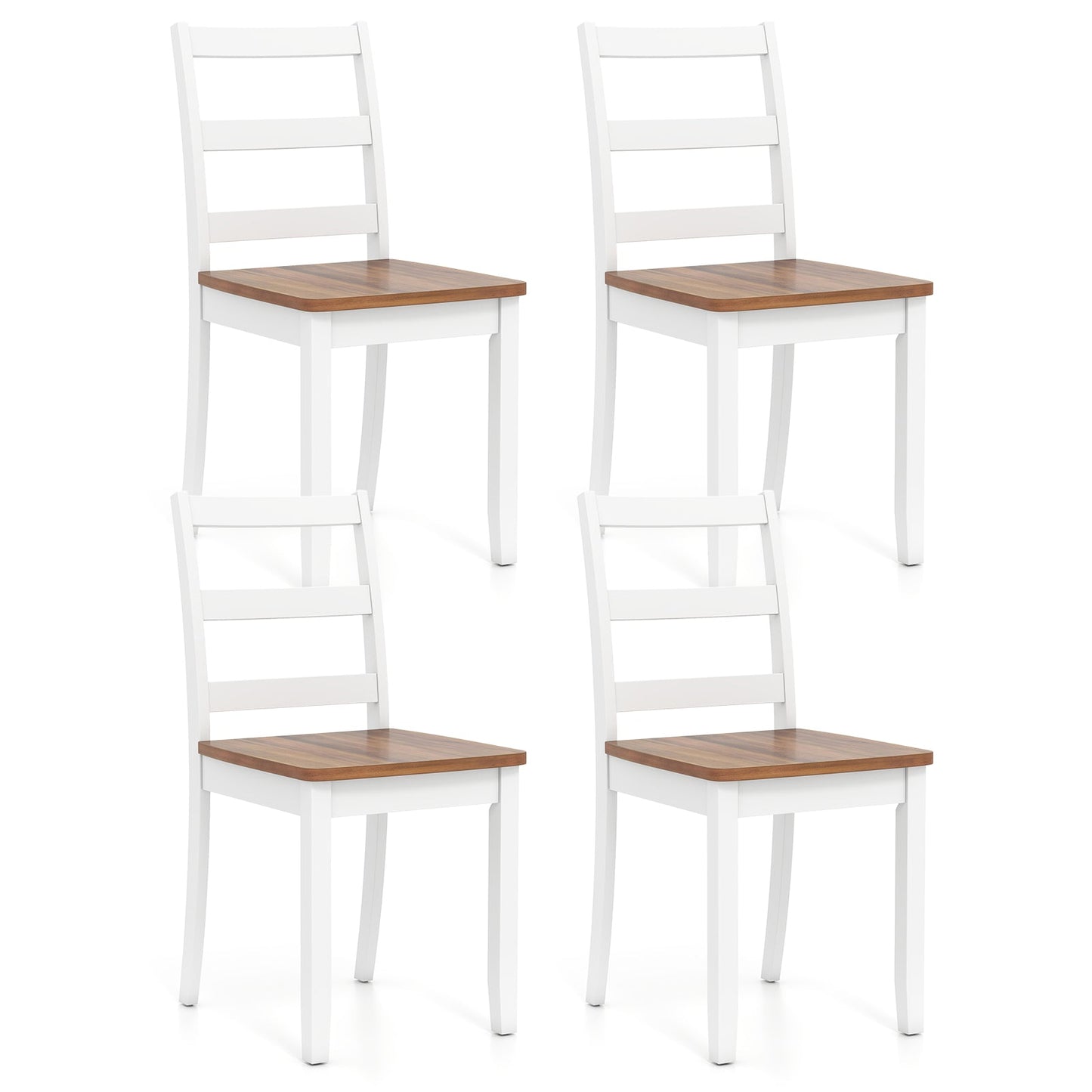 Set of 4 Wood Dining Chairs with Solid Rubber Wood Legs