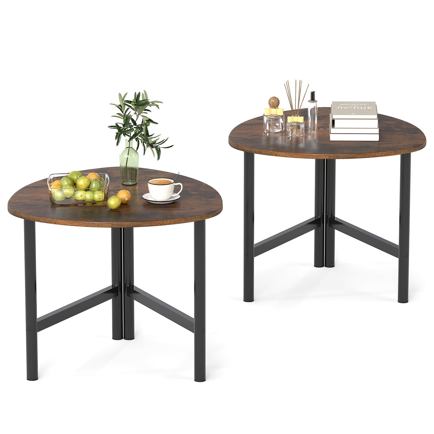 Set of 2 Triangle Coffee Table Oval with Metal Legs - Tampa Home & Garden Store
