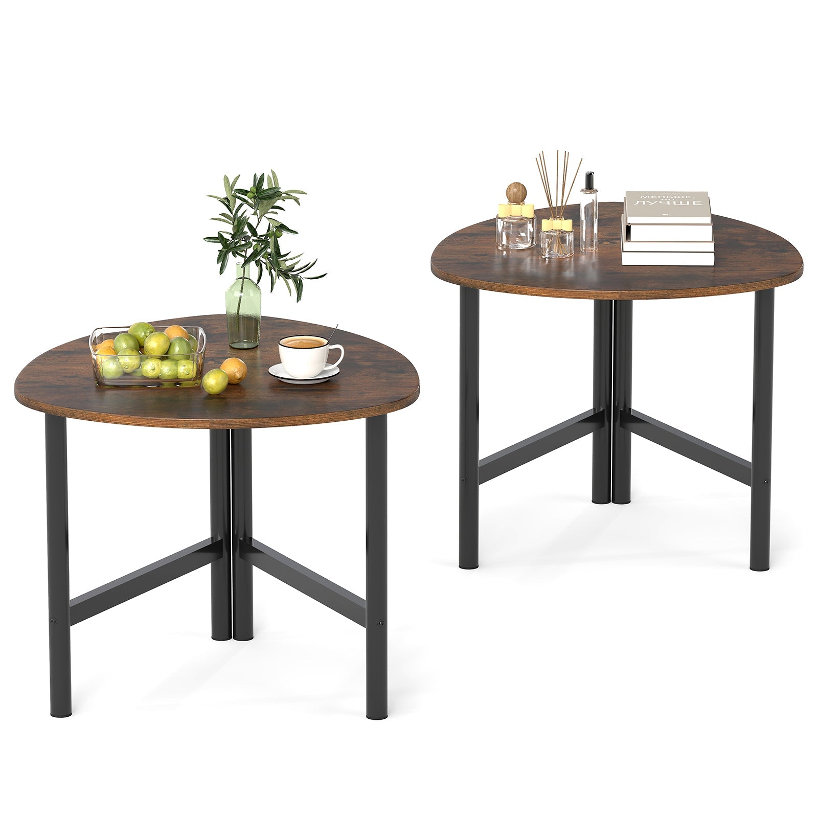 Set of 2 Triangle Coffee Table Oval with Metal Legs - Tampa Home & Garden Store