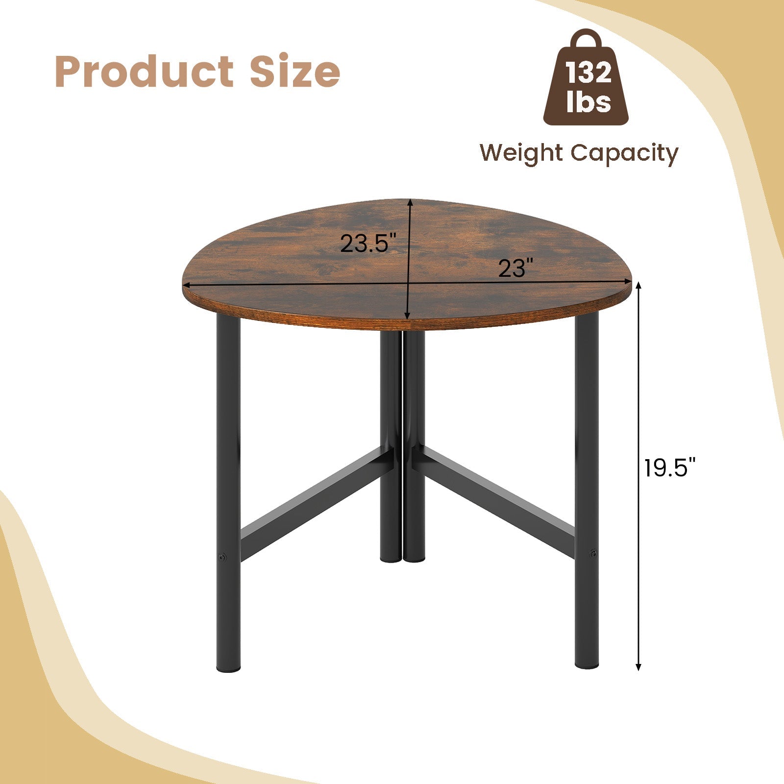 Set of 2 Triangle Coffee Table Oval with Metal Legs - Tampa Home & Garden Store