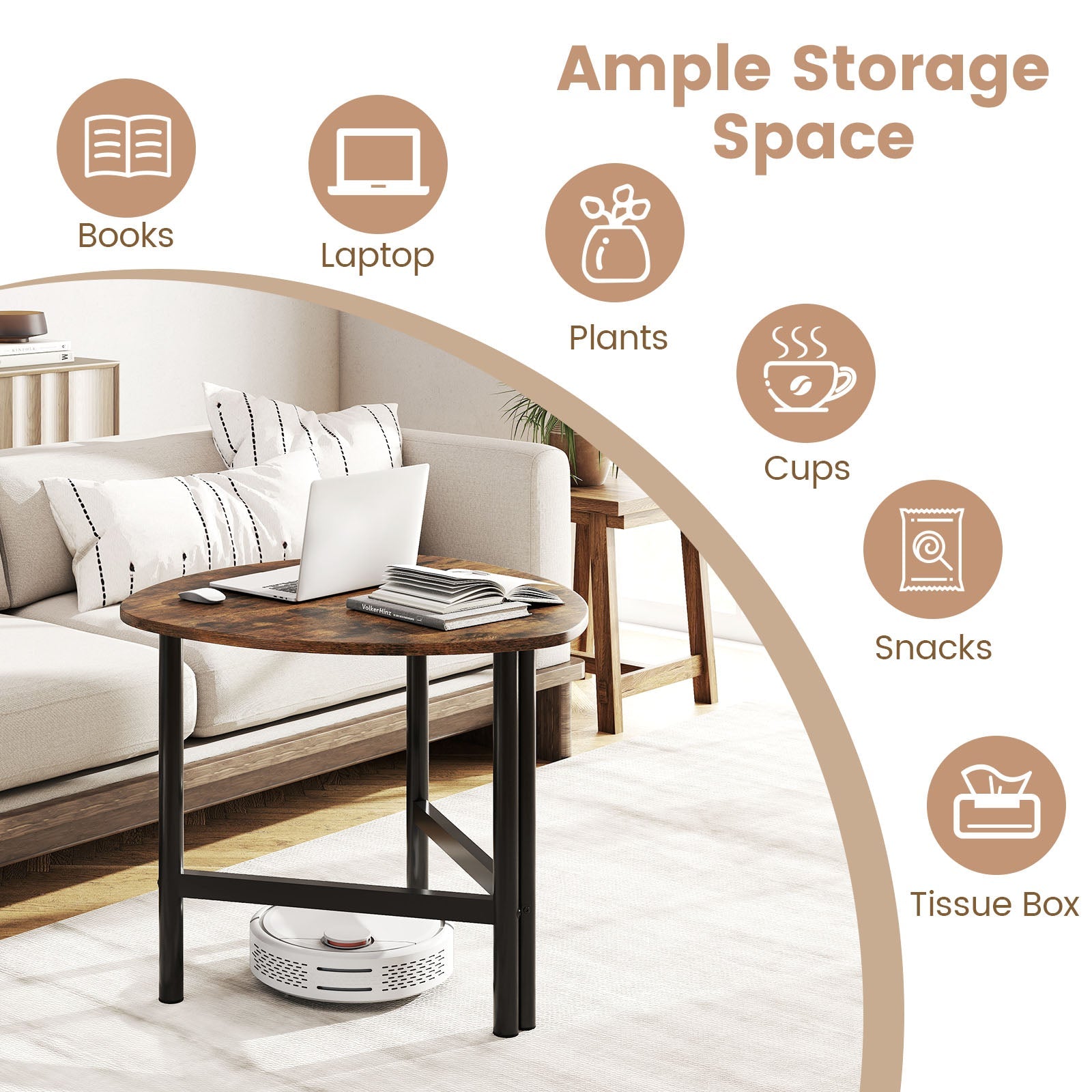 Set of 2 Triangle Coffee Table Oval with Metal Legs - Tampa Home & Garden Store