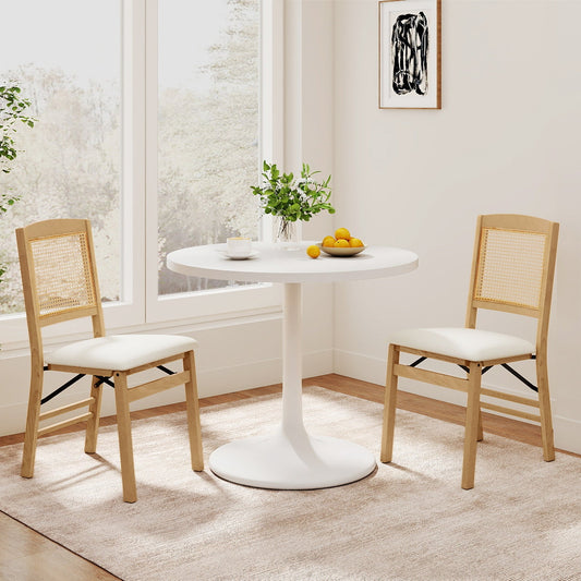 Folding Dining Chairs Set of 2 Rubber Wood Chairs with Linen Padded Seat - Tampa Home & Garden Store