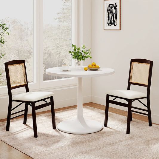 Folding Dining Chairs Set of 2 Rubber Wood Chairs with Linen Padded Seat - Tampa Home & Garden Store