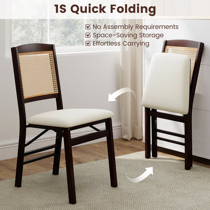 Folding Dining Chairs Set of 2 Rubber Wood Chairs with Linen Padded Seat