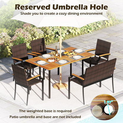 6 Pieces Outdoor Dining Set with Umbrella Hole