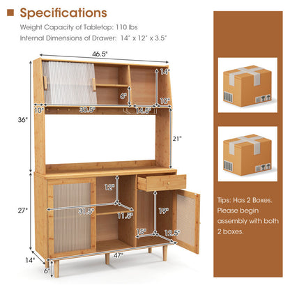 Kitchen Dining Set with Extendable Table 2 Rattan Accent Chairs and Kitchen Cabinet