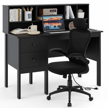 Black 48 inch Computer Desk and Ergonomic Mesh Office Chair Bundle for Home Office