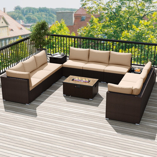 Outdoor PE Rattan Conversation Set with 32‚Äù Propane Fire Pit Table and Tank Holder - Tampa Home & Garden Store