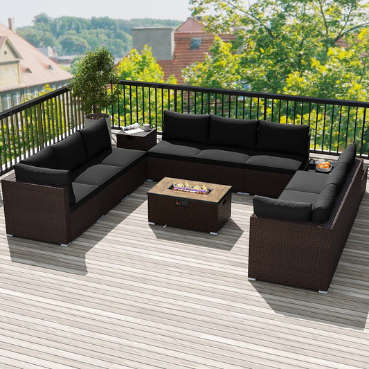 Outdoor PE Rattan Conversation Set with 32‚Äù Propane Fire Pit Table and Tank Holder - Tampa Home & Garden Store