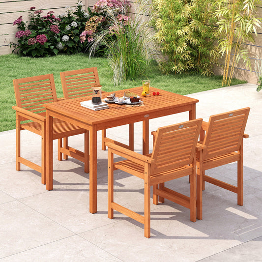 5 Pieces Patio Wood Dining Set Outdoor Rectangular Table and Chairs - Tampa Home & Garden Store