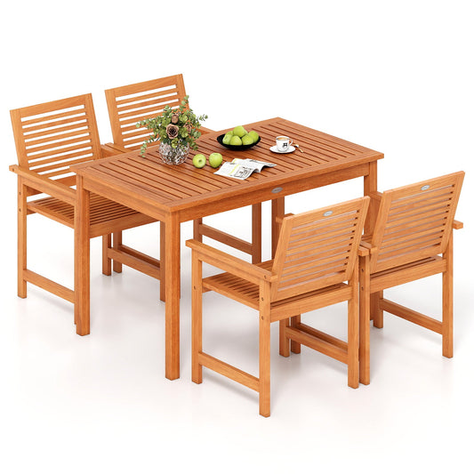 5 Pieces Patio Wood Dining Set Outdoor Rectangular Table and Chairs - Tampa Home & Garden Store