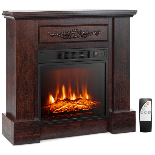 Acacia Wood Mirror & Electric Fireplace TV Stand Set - Rustic Vintage Home Heating Bundle - Tampa Home & Garden Store