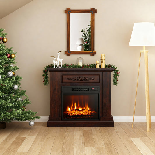Acacia Wood Mirror & Electric Fireplace TV Stand Set - Rustic Vintage Home Heating Bundle - Tampa Home & Garden Store