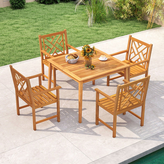 5-Pieces Patio Dining Table Set Wood Square Dining Table with 4 Chairs and Slatted Tabletop - Tampa Home & Garden Store