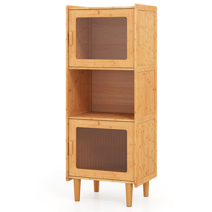 3-Piece Modern Dining Room Set: Wooden Dining Chairs + Bamboo Sideboard Cabinet + Tall Storage Cabinet