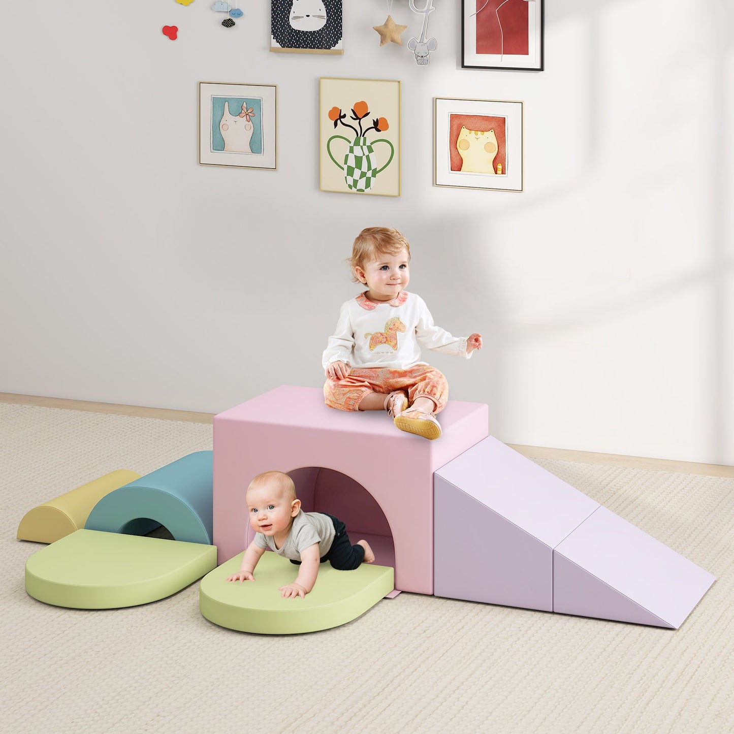7-Piece Soft Foam Toddler Climbing Blocks Set PU Leather for 1+ Year Old