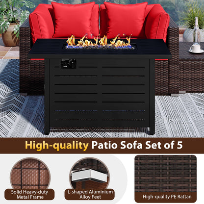 Heavy-duty Frame Rattan Sofa Set with 60000 BTU Firepit Table