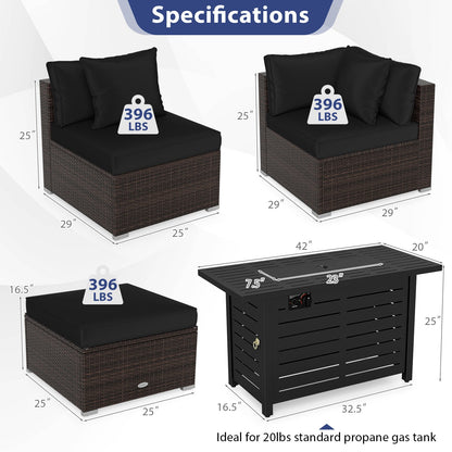 Heavy-duty Frame Rattan Sofa Set with 60000 BTU Firepit Table