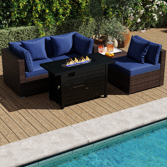 Heavy-duty Frame Rattan Sofa Set with 60000 BTU Firepit Table - Tampa Home & Garden Store