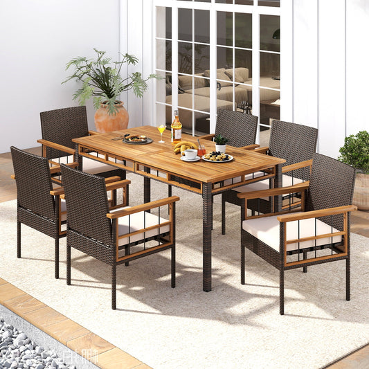 7 Pieces PE Wicker Patio Dining Set for Garden and Backyard - Tampa Home & Garden Store