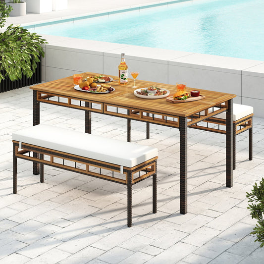 3 Pieces Acacia Wood Patio Dining Set for Deck and Backyard - Tampa Home & Garden Store