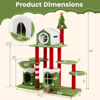 Cat Furniture Set with 58 Inch Tall Cat Tree Tower and 2 Gift Box Shaped Cute Christmas Cat House