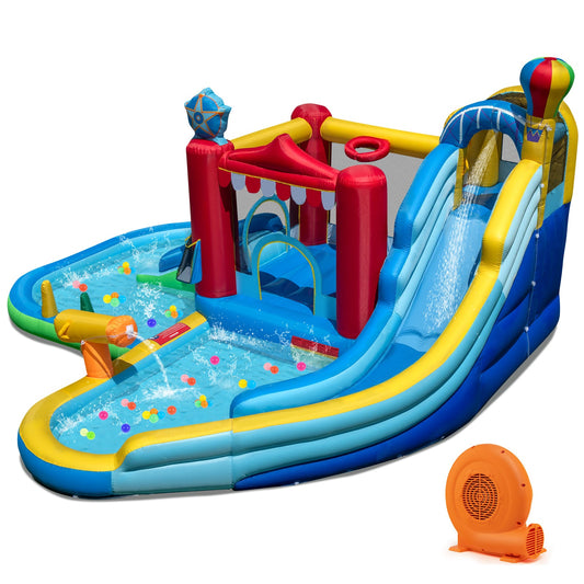 Inflatable Water Park with Splash Pool 50 Ocean Balls and 750W Blower - Tampa Home & Garden Store