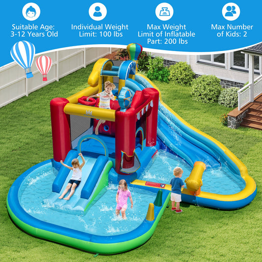 Inflatable Water Park with Splash Pool 50 Ocean Balls and 750W Blower - Tampa Home & Garden Store