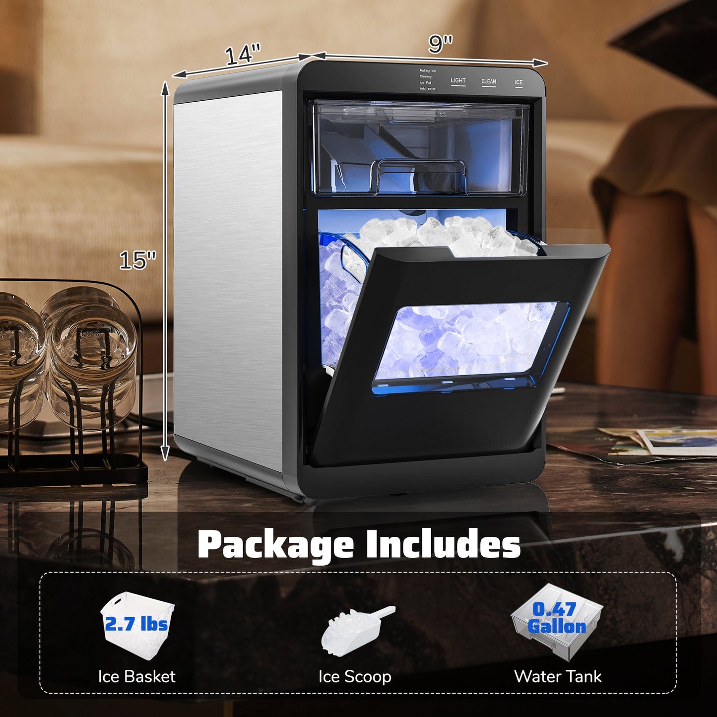 Countertop Nugget Ice Maker and Powerful Fruit Vegetable Juicer Combo for Refreshing Beverages
