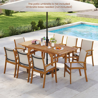 9 Pieces Acacia Wood Patio Dining Set for 6