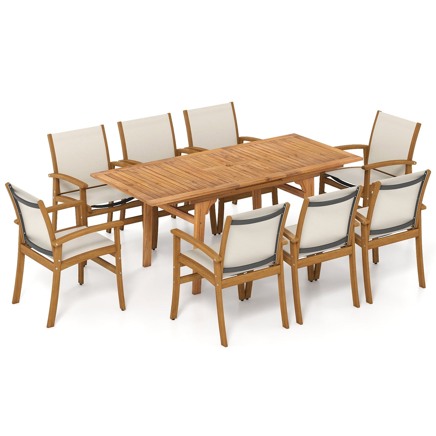 9 Pieces Acacia Wood Patio Dining Set for 6