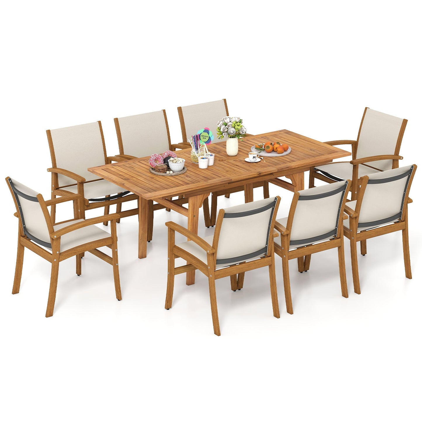 9 Pieces Acacia Wood Patio Dining Set for 6