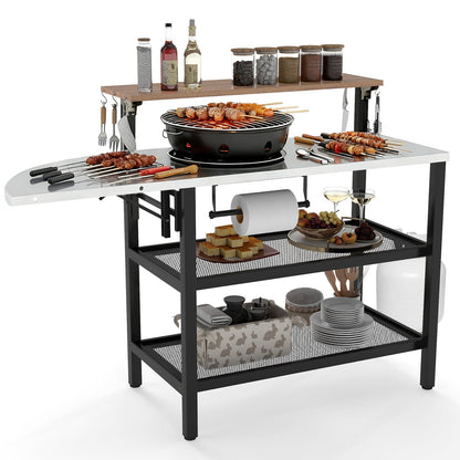 GemGear outdoor foldable grill table with flip-up top and 2 storage shelves, stainless steel top on Tampa Home & Garden Store